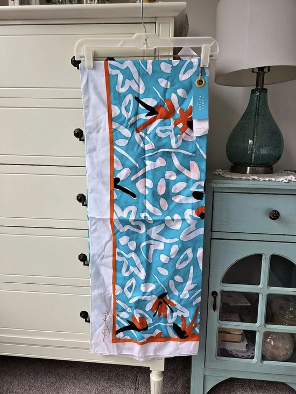 Tanya Taylor Printed Scarf Abstract Blue & Orange NWT